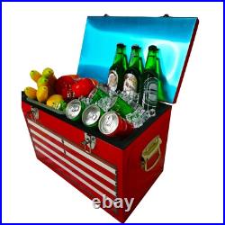 Red Metal Beverage Cooler 21Qt Retro Ice Chest 35 Can Capacity For Patio Party