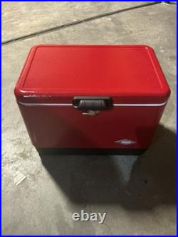 Red Portable 54qt Cooler Holds 85 Cans Steel Belt