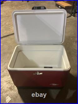 Red Portable 54qt Cooler Holds 85 Cans Steel Belt