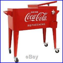 Retro 80 Qt Metal Coca Cola Cooler on Wheels Insulated Ice Chest Fridge Soda Pop