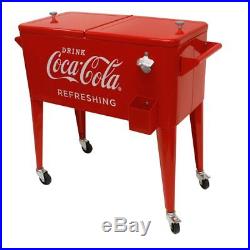 Retro 80 Qt Metal Coca Cola Cooler on Wheels Insulated Ice Chest Fridge Soda Pop