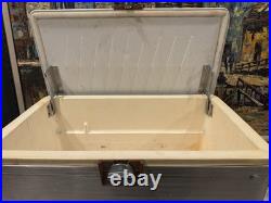 Retro Aluminum Poloron Ice Cooler Chest 40 Qt Wood Grain Top Vtg Camper 50s Prop