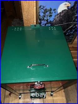 Retro Coca-Cola Green Rolling Picnic Cooler Metal with Opener Wheels & Drain