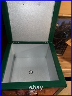 Retro Coca-Cola Green Rolling Picnic Cooler Metal with Opener Wheels & Drain