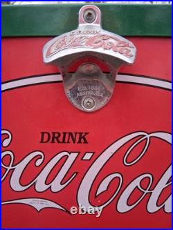 Retro Coca-Cola Green Rolling Picnic Cooler Metal with Opener Wheels & Drain Retro Coca-Cola Green Rolling Picnic Cooler Metal with Opener Wheels & Drain