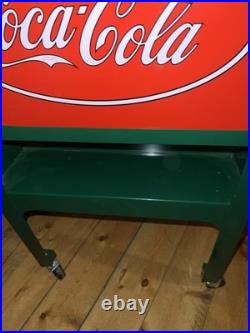Retro Coca-Cola Green Rolling Picnic Cooler Metal with Opener Wheels & Drain