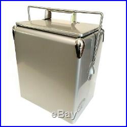 Retro Cool box Metallic Silver Cooler 17L Vintage Coolbox wedding present AAC