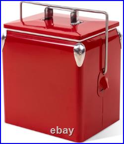Retro Cooler 14 Quart Portable Metal Vintage Ice Chest with Bottle Opener, Wat