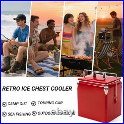 Retro Cooler 14 Quart Portable Metal Vintage Ice Chest with Bottle Opener, Wat