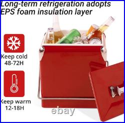 Retro Cooler 14 Quart Portable Metal Vintage Ice Chest with Bottle Opener, Wat