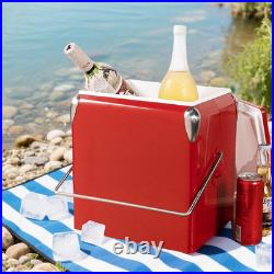 Retro Cooler 14 Quart Portable Metal Vintage Ice Chest with Bottle Opener, Wat