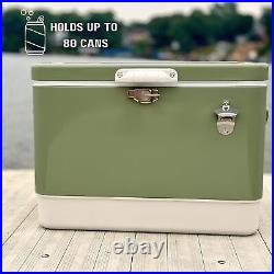 Retro Metal Cooler, 80 Can/54 Qt. Capacity, Hard-Sided, Two Tone, Holds Up to