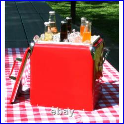 Retro Picnic Cooler 12QT Red Metal Ice Chest with Bottle Opener, Holds 18 Cans NEW Retro Picnic Cooler 12QT Red Metal Ice Chest with Bottle Opener, Holds 18 Cans NEW