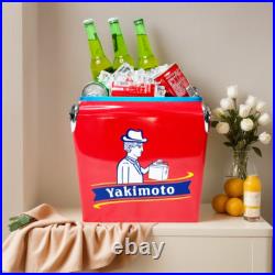 Retro Picnic Cooler Red Metal Ice Chest Yakimoto 14QT for Camping Traveling BBQs