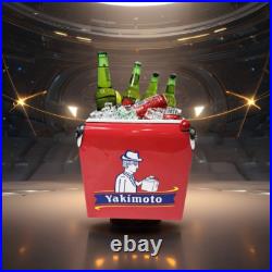 Retro Picnic Cooler Red Metal Ice Chest Yakimoto 14QT for Camping Traveling BBQs