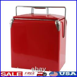 Retro Picnic Cooler Small Ice Chest With Bottle Opener Durable Metal Great BBQs US