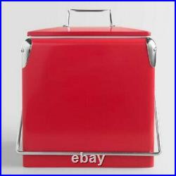 Retro Red Drink Cooler Vintage Old Fashioned Steel Metal Ice Chest withLocking Lid