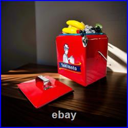 Retro Red Metal Ice Chest Yakimoto 14QT Cooler for Kitchen Household Indoor Use