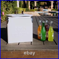 Retro Vintage 14-Qt Portable Ice Chest, Hard Metal Beverage Cooler, Personal