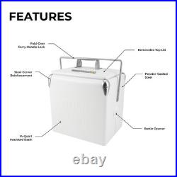 Retro Vintage 14-Qt Portable Ice Chest, Hard Metal Beverage Cooler, Personal