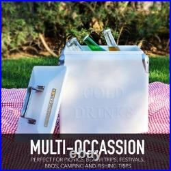 Retro Vintage 14-Qt Portable Ice Chest, Hard Metal Beverage Cooler, Personal