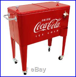 Rolling Cooler 65 Quart Retro Sturdy Metal Insulated Coca-Cola Ice Box Party