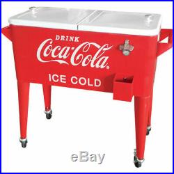 Rolling Cooler 80 Quart Retro Metal Insulated Coca-Cola Ice Box Party Beverages