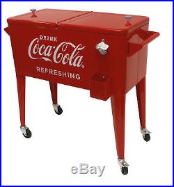 Rolling Cooler 80 Quart Retro Sturdy Metal Insulated Coca-Cola Ice Box Party