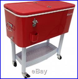 Rolling Cooler Ice Chest Portable Home Outdoor Patio Party Cart Metal Stand Red