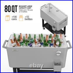 Rolling Ice Chest, 60/80QT Detachable Cooler Cart with Shelf, Wheels for Outdoor