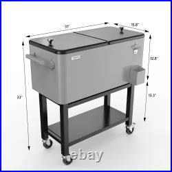 Rolling Ice Chest, 60/80QT Detachable Cooler Cart with Shelf, Wheels for Outdoor