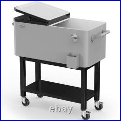 Rolling Ice Chest, 60/80QT Detachable Cooler Cart with Shelf, Wheels for Outdoor