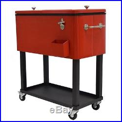 Rolling Patio Cooler Party Cart Ice Chest Metal Picnic Deck Outdoor Bar Yard Red