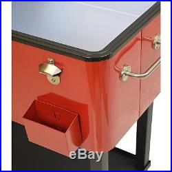 Rolling Patio Cooler Party Cart Ice Chest Metal Picnic Deck Outdoor Bar Yard Red