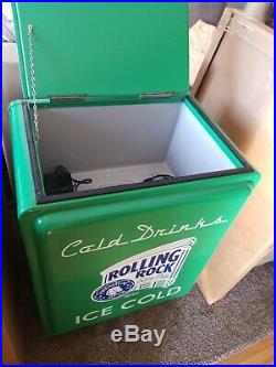 Rolling rock beer cans bottles refrigerated electric drink metal cooler pa new