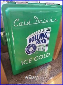 Rolling rock beer cans bottles refrigerated electric drink metal cooler pa new