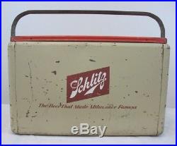SCHLITZ BEER Vintage 1950's METAL PICNIC COOLER withLID & HANDLE Milwaukee, WI
