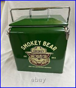 SMOKEY THE BEAR METAL 12-PACK SIZE COOLER With BUILT IN BOTTLE OPENER, BRAND NEW