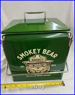 SMOKEY THE BEAR METAL 12-PACK SIZE COOLER With BUILT IN BOTTLE OPENER, BRAND NEW