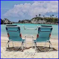 Set of 2 Backpack Beach Chairs with Cooler Bag Folding Camping Chair High Back