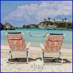 Set of 2 Backpack Beach Chairs with Cooler Bag High Back Folding Camping Chair