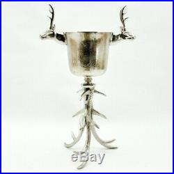 Silver Floor Standing Wine/Champagne Cooler Stag Ice Bucket on Antler Stand 66cm