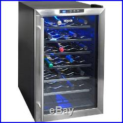 Stainless Steel 28 Bottle Blue LED Wine Cooler, Thermoelectric Fridge Chiller