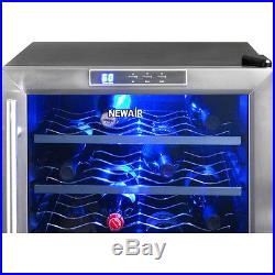 Stainless Steel 28 Bottle Blue LED Wine Cooler, Thermoelectric Fridge Chiller