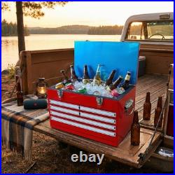 Steel 21Qt Metal Cooler Retro Toolbox Red Ice Chest Heavy Duty Portable Beverage