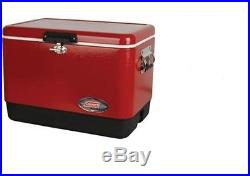 Steel Belted Cooler Rustproof Ice Chest 54 Quarts Camping Outdoor Red/Black New
