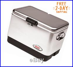 Steel Belted Cooler Vintage Ice Chest 54 Quarts Camping Outdoor Stainless Steel
