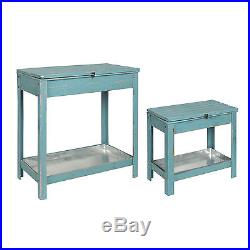 Stowaway Cooler Solid Wood Side Tables, 2 Piece Set, Turquoise