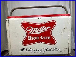 Stylish Miller High Life Beer Metal Beach Cooler Cream/Red Vintage 1950's Era