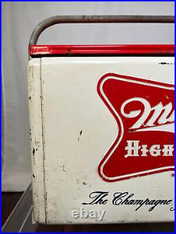Stylish Miller High Life Beer Metal Beach Cooler Cream/Red Vintage 1950's Era
